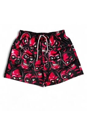 Bravest Studios Red Skully Shorts Mesh Streetwear Skull Graphic Y2K Goth NWT M